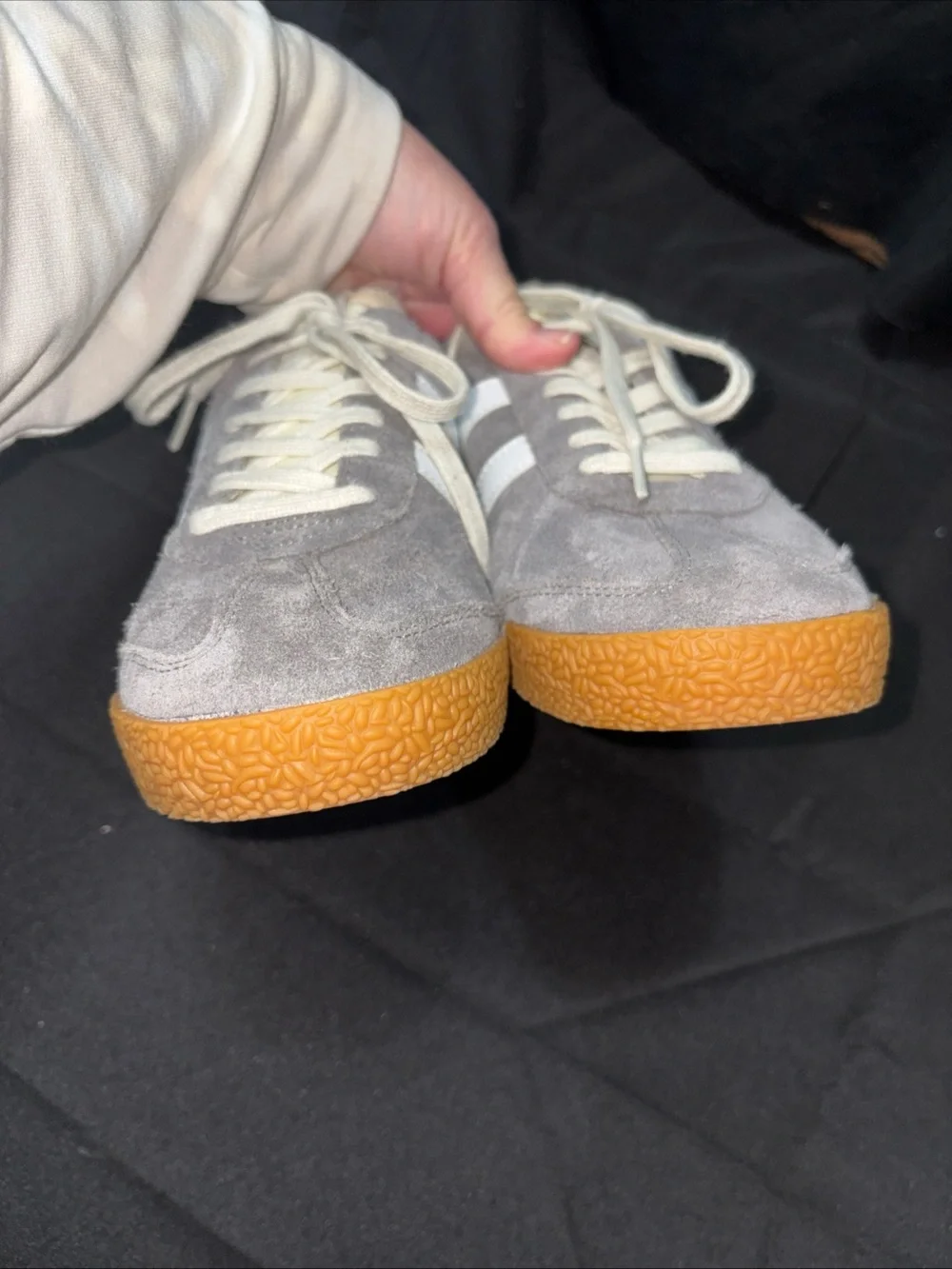 Gola women’s size 9 Gray Suede Sneakers with White Stripes and Gum Sole